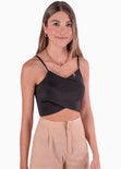 Crop top de tiras y frente cruzado color negro para mujer - Flashy