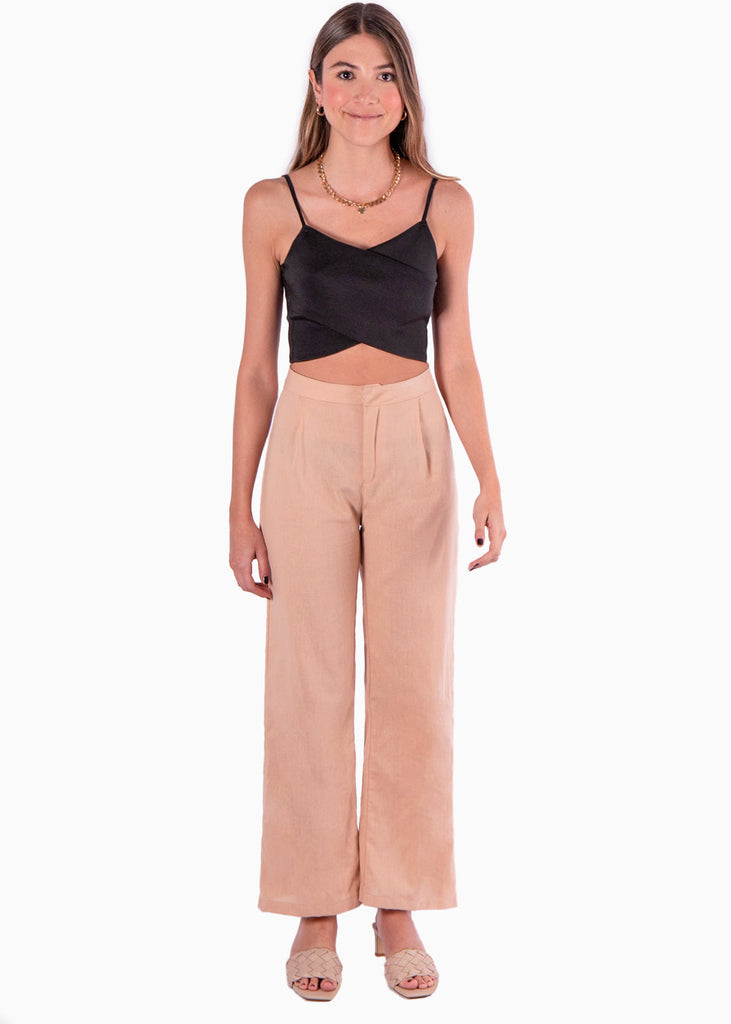Crop top de tiras y frente cruzado color negro para mujer - Flashy