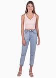 Crop top de tiras con cruce en espalda color rosado para mujer - Flashy
