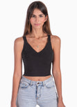 Crop top de tiras con cruce en espalda color negro para mujer - Flashy