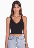 Crop top de tiras con cruce en espalda color negro para mujer - Flashy