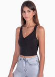 Crop top de tiras con cruce en espalda color negro para mujer - Flashy