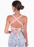 Crop top de tiras con cruce en espalda color rosado para mujer - Flashy