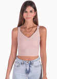 Crop top de tiras con cruce en espalda color rosado para mujer - Flashy