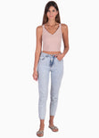 Crop top de tiras con cruce en espalda color rosado para mujer - Flashy