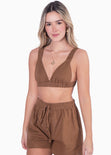 Crop top de tiras con elástico color café para mujer - Flashy