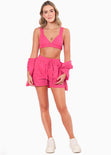 Crop top de tiras con elástico color rosado, fucsia para mujer - Flashy