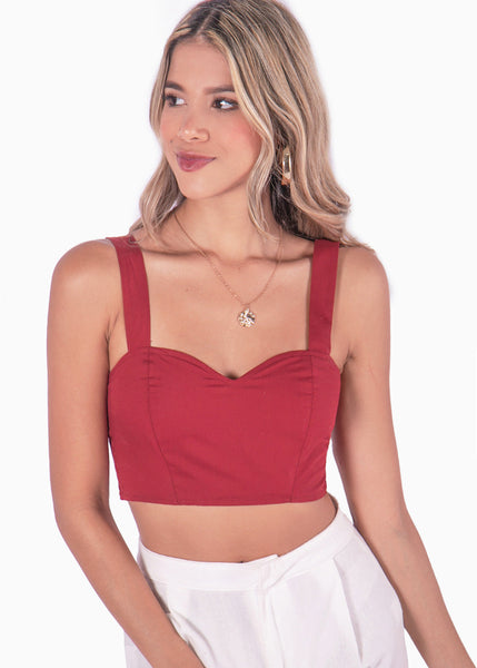 Crop top de tiras con escote corazón color rojo para mujer - Flashy