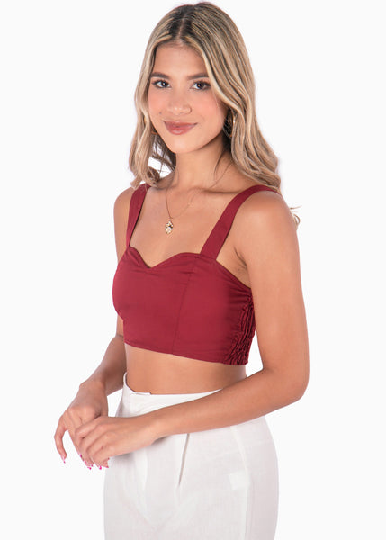 Crop top de tiras con escote corazón color rojo para mujer - Flashy