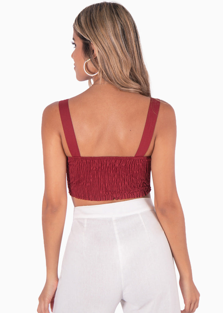 Crop top de tiras con escote corazón color rojo para mujer - Flashy