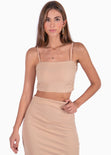 Crop top de tiras con escote cuadrado color beige para mujer - Flashy
