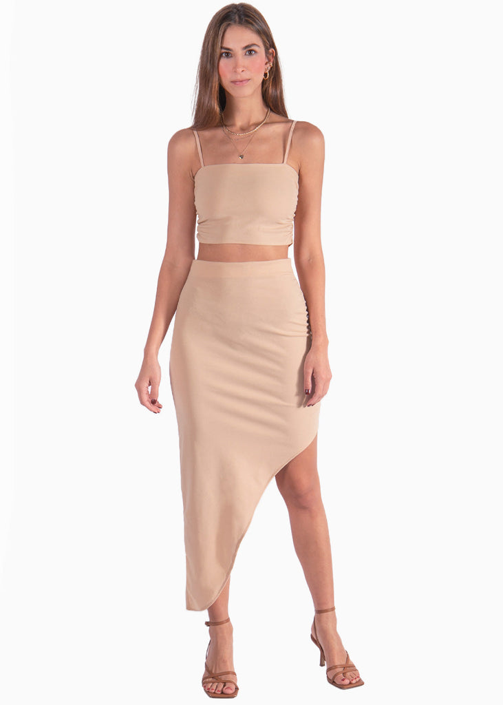 Crop top de tiras con escote cuadrado color beige para mujer - Flashy
