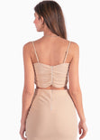 Crop top de tiras con escote cuadrado color beige para mujer - Flashy