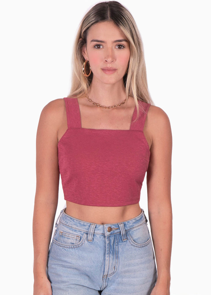 Crop top de tiras con escote cuadrado color rojo para mujer - Flashy