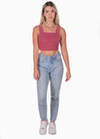 Crop top de tiras con escote cuadrado color rojo para mujer - Flashy