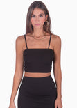 Crop top de tiras con escote cuadrado color negro para mujer - Flashy