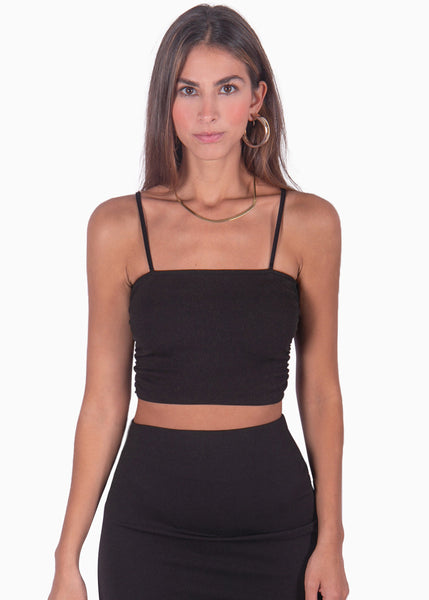 Crop top de tiras con escote cuadrado color negro para mujer - Flashy