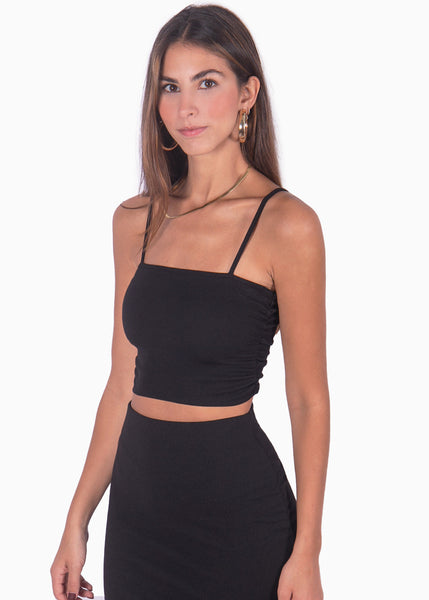 Crop top de tiras con escote cuadrado color negro para mujer - Flashy