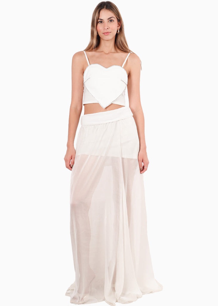 Crop top de tiras con corazon en frente color marfil para mujer - Flashy