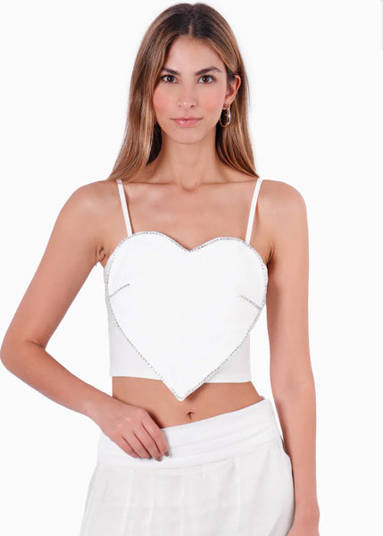 Crop top de tiras con corazon en frente color marfil para mujer - Flashy