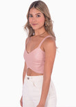 Crop top de tiras con escote en v color rosado para mujer - Flashy