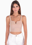 Crop top de tiras con escote en v color beige para mujer - Flashy
