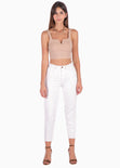 Crop top de tiras con escote en v color beige para mujer - Flashy