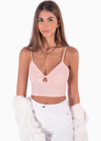 Crop top de tiras con escote entorchado color rosado para mujer - Flashy