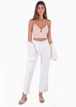 Crop top de tiras con escote entorchado color rosado para mujer - Flashy