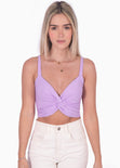 Crop top de tiras con escote entorchado color lila, morado para mujer - Flashy