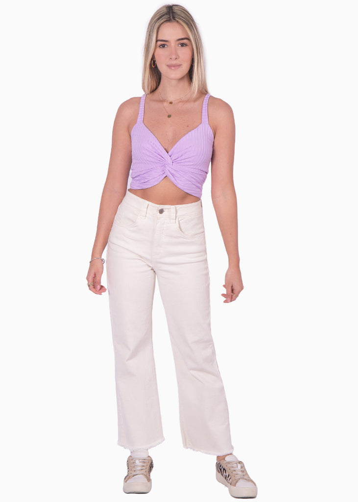 Crop top de tiras con escote entorchado color lila, morado para mujer - Flashy
