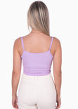 Crop top de tiras con escote entorchado color lila, morado para mujer - Flashy