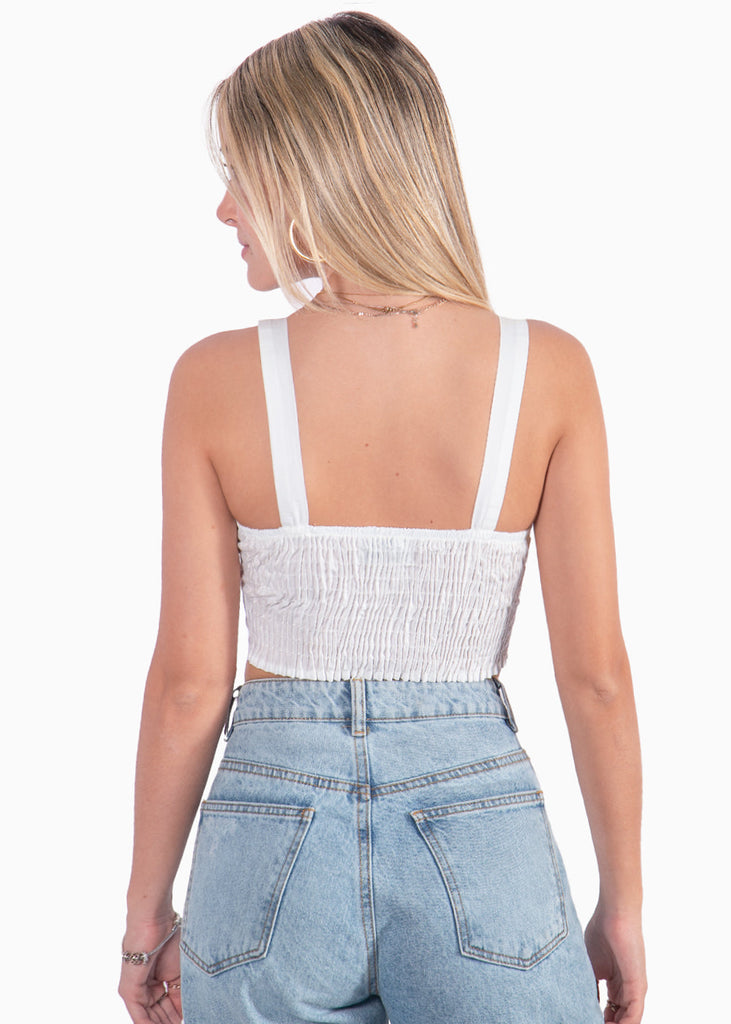Crop top de tiras con escote corazón color blanco, marfil para mujer - Flashy
