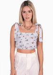 Crop top de tiras con estampado de flores color azul para mujer - Flashy