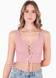 Crop top de tiras con ojaletes color rosado para mujer - Flashy