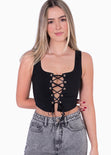 Crop top de tiras con ojaletes color negro para mujer - Flashy