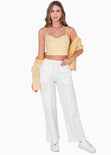 Crop top de tiras con recogido en frente color amarillo para mujer - Flashy