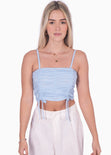 Crop top de tiras con recogidos color azul para mujer - Flashy