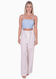 Crop top de tiras con recogidos color azul para mujer - Flashy