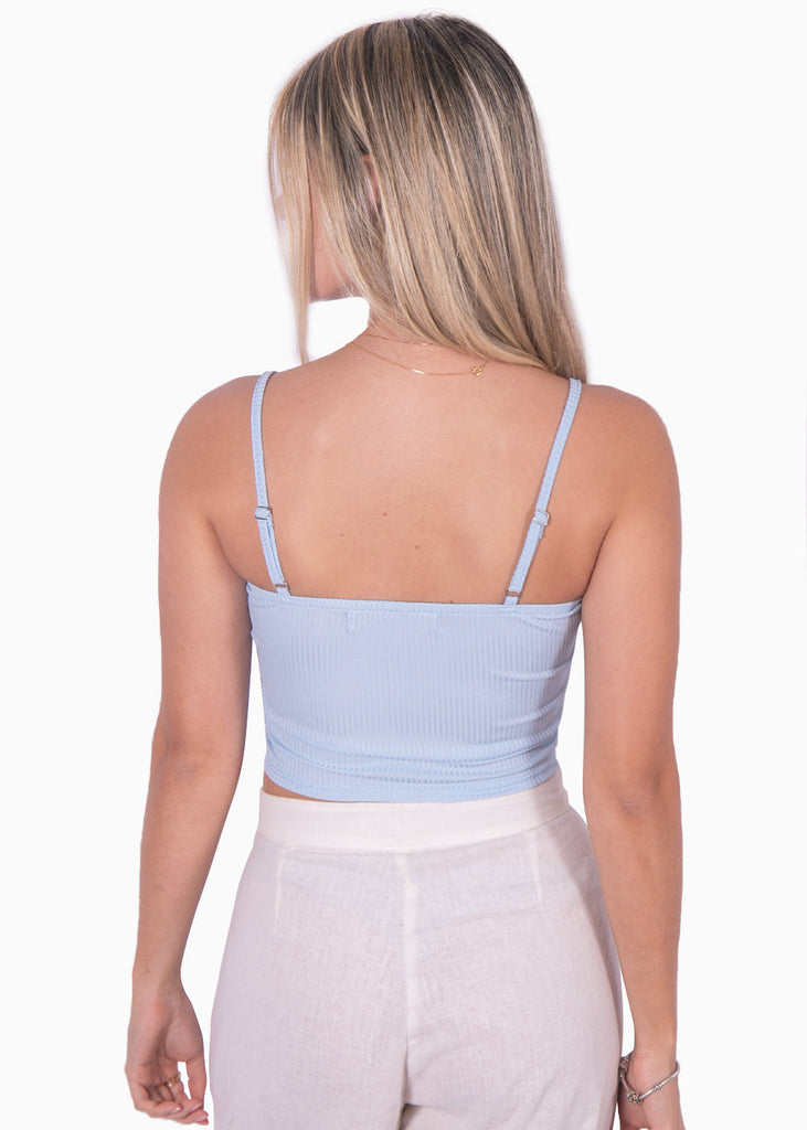 Crop top de tiras con recogidos color azul para mujer - Flashy