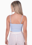 Crop top de tiras con recogidos color azul para mujer - Flashy