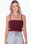Crop top de tiras con recogidos y bolero color vino para mujer - Flashy