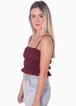 Crop top de tiras con recogidos y bolero color vino para mujer - Flashy
