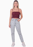 Crop top de tiras con recogidos y bolero color vino para mujer - Flashy