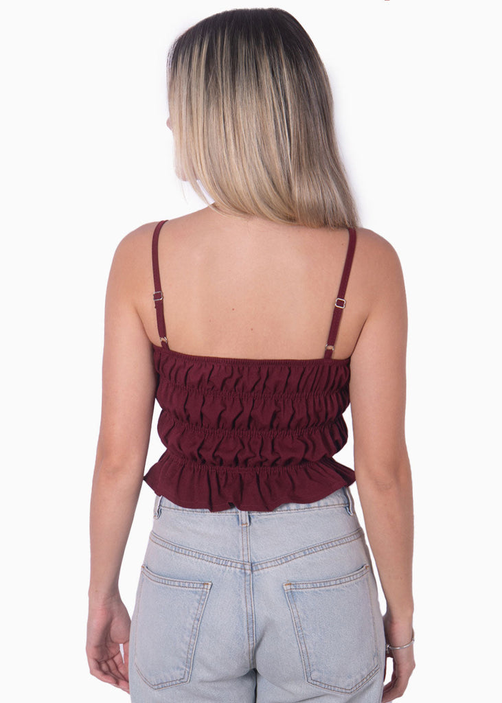 Crop top de tiras con recogidos y bolero color vino para mujer - Flashy