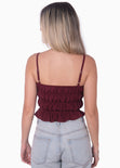 Crop top de tiras con recogidos y bolero color vino para mujer - Flashy