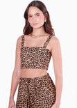 Crop top de tiras de animal print color café para mujer - Flashy