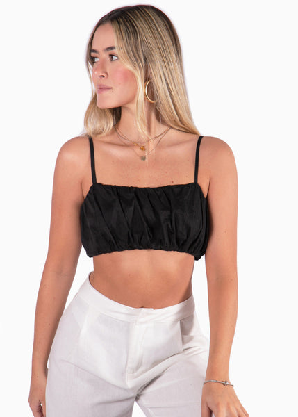 Crop top de tiras color negro para mujer - Flashy