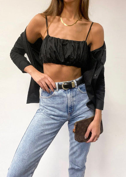 Crop top de tiras color negro para mujer - Flashy