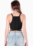 Crop top de tiras tejido con cruce en cintura color negro para mujer - Flashy
